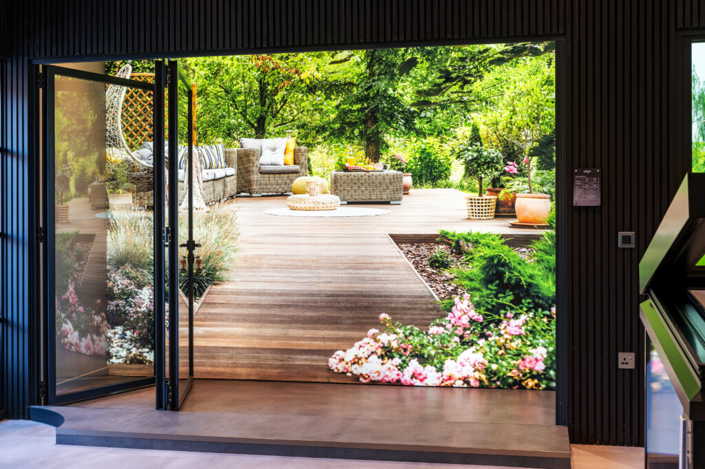 Bi-Fold door opening onto a garden.